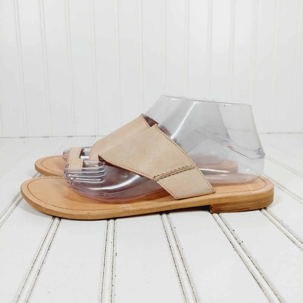 Free People Slip On Cream Leather Thumb Strap Summer Flat Sandals C918